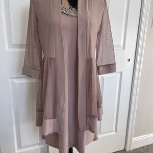 R&M Richards Soft Taupe Dress with Sheer Detail